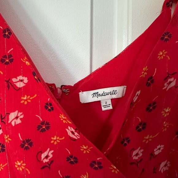 Madewell Ruffle Strap Wrap Midi Dress Metallic Striped Prairie Posie Print - Picture 3 of 3